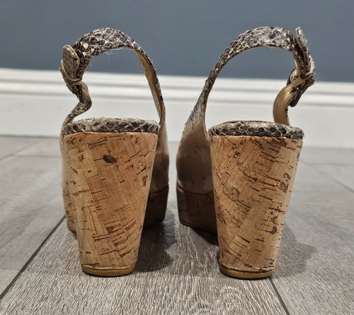 STUART WEITZMAN Jean Neutral Snake Peep Toe Platform Cork Wedge Sandals 9M - Picture 5 of 9