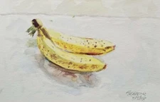 Original still life painting. MATTED. Bananas impressionism 5 1/2 by 8 1/2 - #70