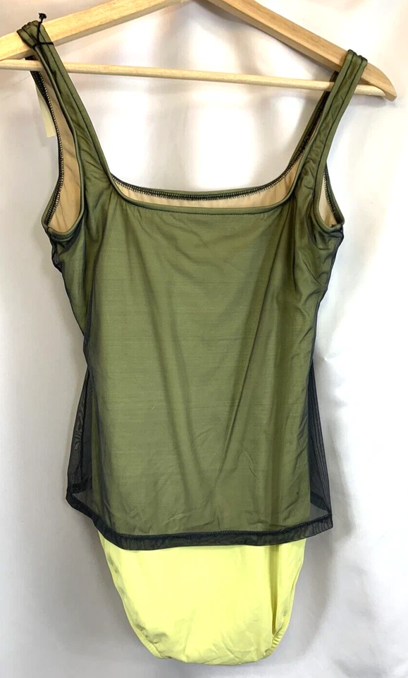 Traje de baño de colección Y2K Calvin Klein 1 pieza para mujer 12 amarillo gris superposición transparente nuevo en stock Foto 4 de 4