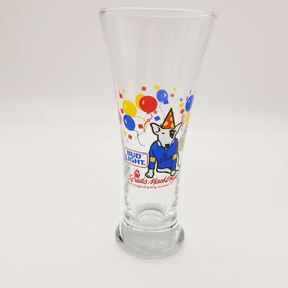 Vintage 1987 Spuds MacKenzie Bud Light Beer Party Animal 7” Tall Glass