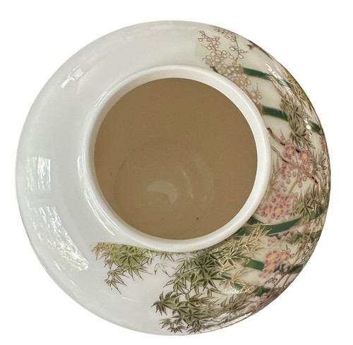 Vaso/vaso/urna vintage Otagiri Yamaji pavone in bambù giardino bordo oro con base - Foto 7 di 13