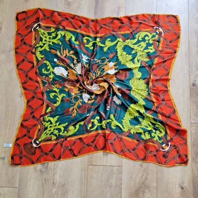 TRUSSARDI Women 100% SILK SCARF Square 31''x 33'' Damask Floral Multicolor Italy