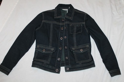 Chico's Platinum Size 0 US 6 DARK STRETCH BLUE DENIM JEAN JACKET - Picture 2 of 4
