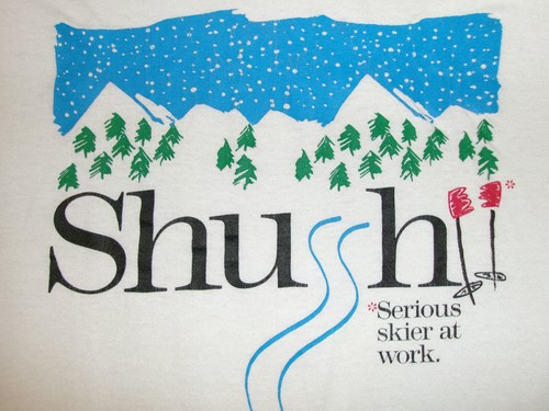 Vtg 80s SKI SKIING SIGNAL TAG T SHIRT SzL USA MADE SINGLE STITCH PEACOCK PAPERS - 第 1/5 張圖片