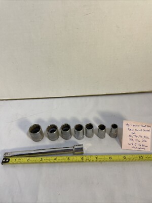 8pc Fleet Tools 3/8 Dr, 12 Pt, Socket W/6  Ext,3/8,7/16,1/4, 9/16,5/8,11/16,3/4
