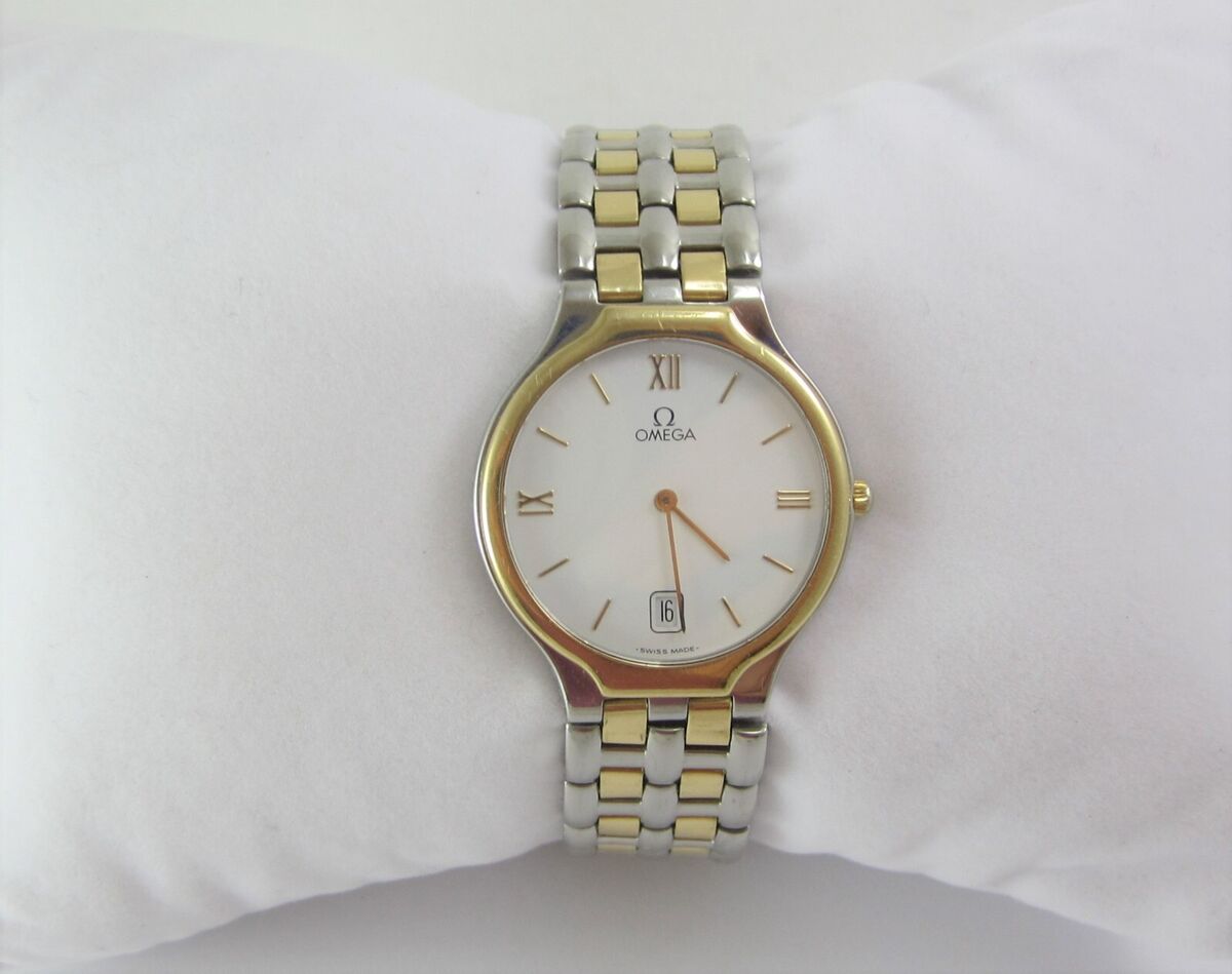 OMEGA DEVILLE SS & YG QUARTZ WATCH W/ WHITE DIAL, MODEL OMEGA DEVILLE SS & YG QUARTZ WATCH W/ WHITE DIAL, MODEL