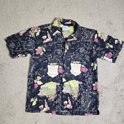 David Carey Mens Large Napa Valley Wine Trail Button Up Shirt Short Sleeve Novel