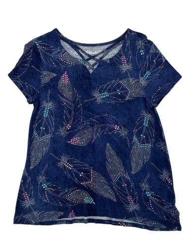 Mudd Girls Cross Front Tee Size 14 TShirt Navy Botanical Print Top - Picture 3 of 9