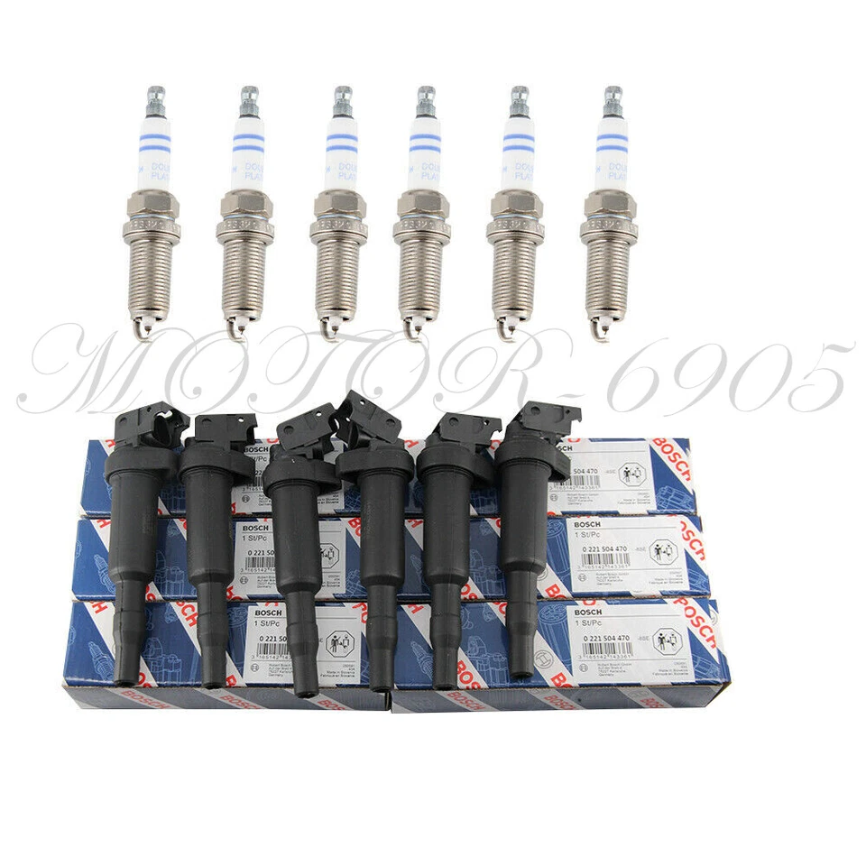 6 bobinas de encendido OEM para BOSCH 0221504470 +6 kit de bujías 12122158253 para BMW Foto 2 de 4