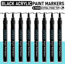 Black Acrylic Paint Marker Pen (8-Pack) Extra Fine Tip 0.7mm by Utillo Craft