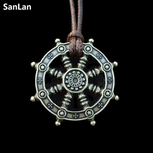 New Dharma Wheel Of Life Samsara Buddhist Amulet Pendant Talisman Necklace - Picture 4 of 6