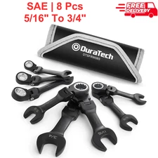 DURATECH 8Pcs Flex-head Stubby Ratcheting Combination Wrench Set, SAE 5/16"-3/4"