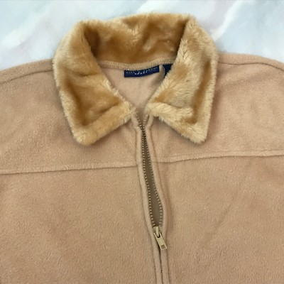 Nick & Sarah Sport Beige Tan Soft Fleece Zip Up Jacket w/Faux Fur Collar Sz  XL