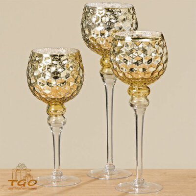 Boltze Windlicht Godela 3er- Set gold Glas lackiert Höhe H30-35-40cm-1008796