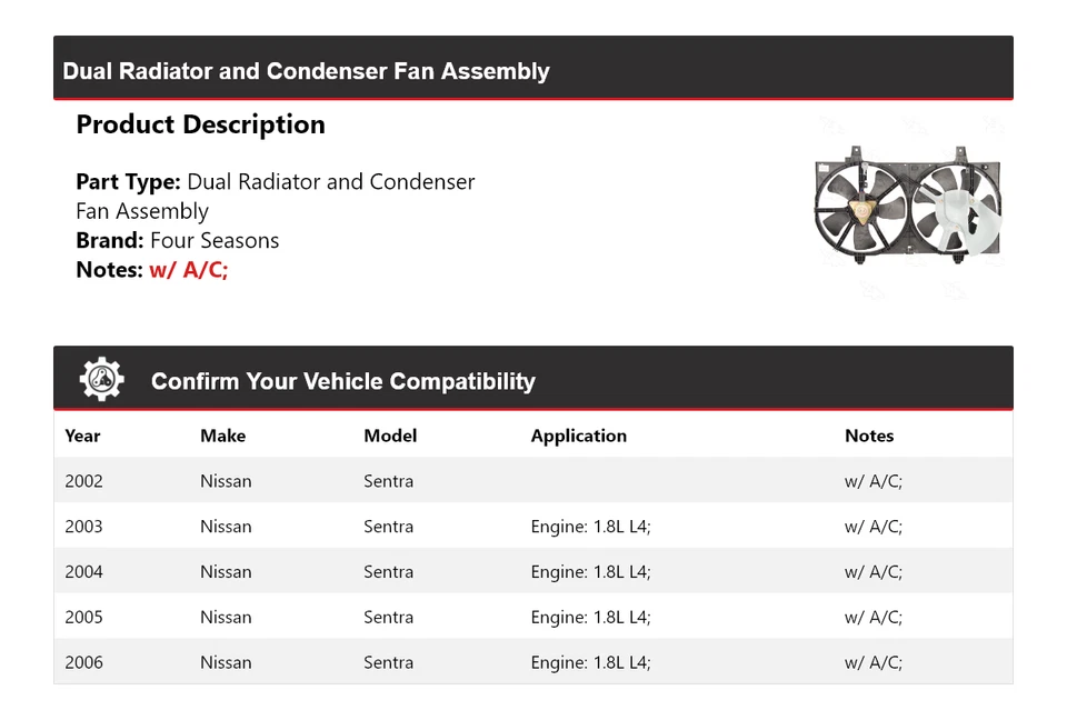 For 2002-2006 Nissan Sentra Dual Radiator and Condenser Fan Assembly 4 Seasons - Image 2 of 4