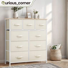 9 Drawers Dresser White Cream Fabric Tower Closet Chest of Cabinet Organizer