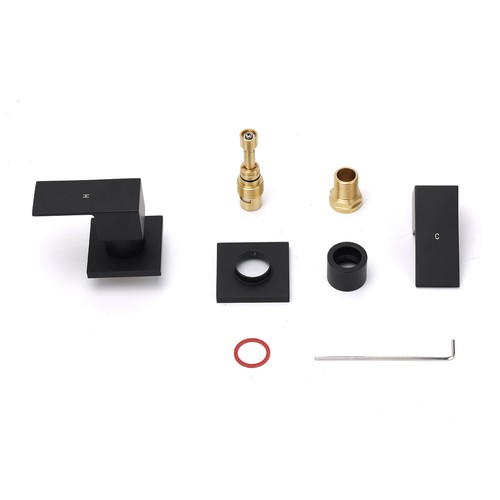 Matte Black Square Bathroom Wall Spout Basin Mixer Tap Shower Head Grate Waste - Picture 87 of 198