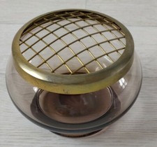 STUNNING SMOKED GLASS & BRASS STYLE FLOWERS FISH BOWL