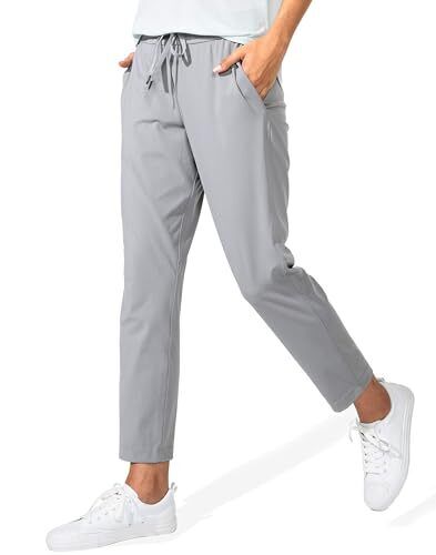 Women's Pants with Deep Pockets 7/8 Stretch Ankle Sweatpants Large Light Grey - Picture 4 of 7