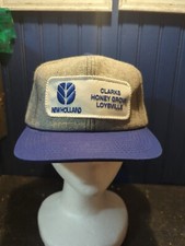 VTG NEW HOLLAND LOGO PATCH GRAY BLUE SNAPBACK K PRODUCTS HAT USA MADE