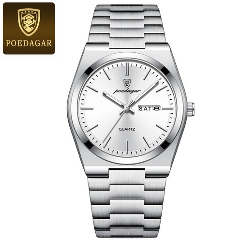 Men's Stainless Steel Quartz Watches Luminous Date Wristwatches 3 ATM Waterproof - Picture 16 of 21