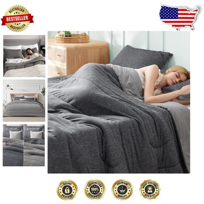 Soft and Durable King Bed Set with Reversible Design - 3 Piece Dark Grey Delight