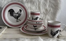 Canterbury Potteries Country Rooster Farmhouse 2 Person Serving Set 8pcs Total