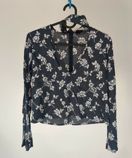 Flynn Skye Women Shirt LS flowers pattern Casual navy Sz XS USA made