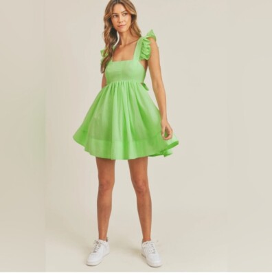 Mable Brooklynn Ruffle Sleeveless Mini Dress in Lime Green Women s Size Large
