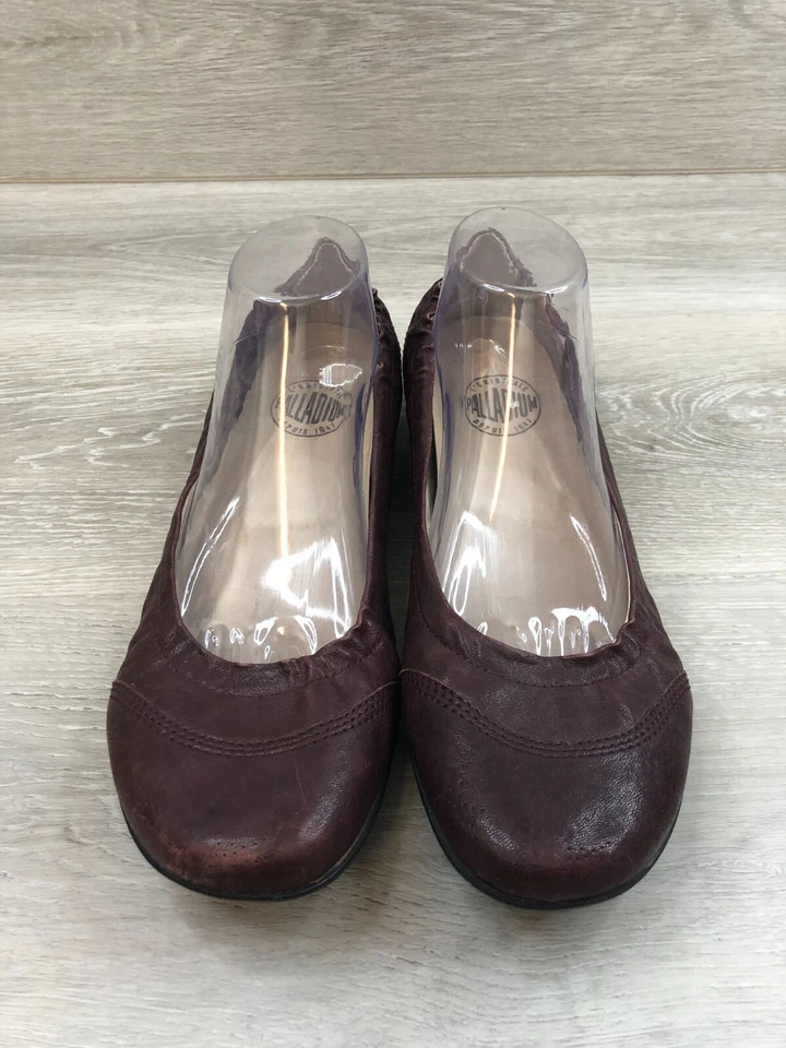 Zapato Palladium Para Mujer Ballet Plano Cuero Borgoña 10 Cómodo Sin Cordones Punta Redonda Foto 2 de 4