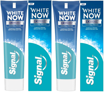 Signal White Now toothpaste, 3X instant whitening Extra Fresh breath 2 X 75ml