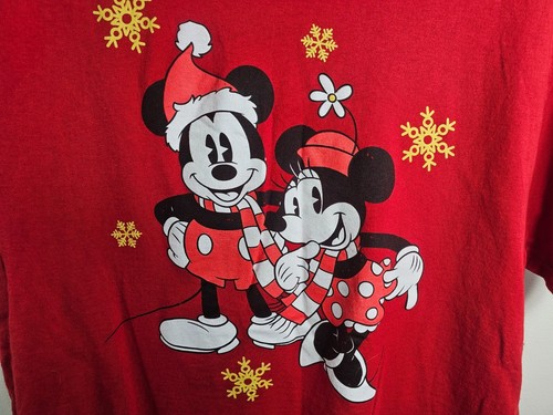 Disney Mickey & Minnie Mouse Christmas T-Shirt Red Unisex Size L Graphic - Picture 3 of 4