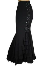 MERMAID FISHTAIL RUFFLES LONG MEDIEVAL GOTHIC VICTORIAN BLACK SKIRT STEAMPUNK