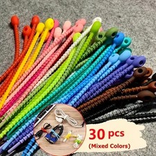 30PCS Silicone Cable Organiser Reusable Wire Ties Cord Holder Zip Clip Wrap UK
