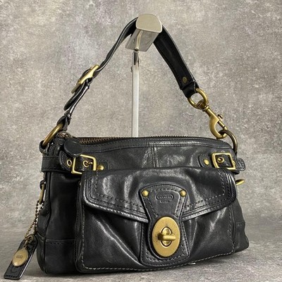 【希少】OLD COACH Dulles Bag leather black Coach Legacy Leather Hobo Shoulder Bag Black Turnlock Model 11127
