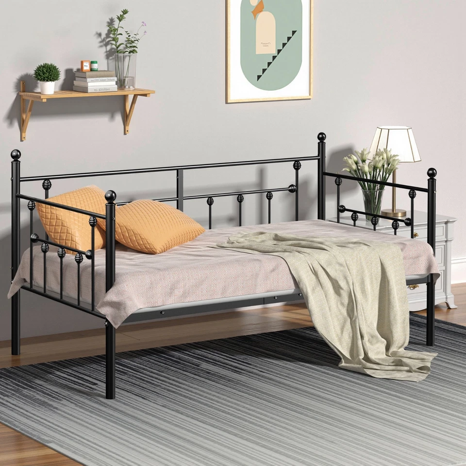 Metal Daybed Frame Twin Size with Headboard Heavy Duty Slats Platform Sofa Bed - Image 3 of 4