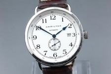 Hamilton Automatic H784650 Men's Analog White Dial Leather Band Date Wristwatch