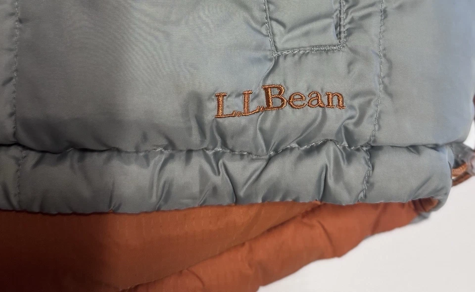LL Bean Goose Down Puffer Vest Reversible Men Large Gray And Orange Zip Pockets - Image 3 of 4