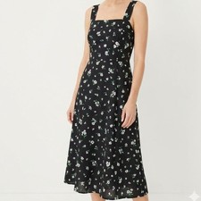 Ann Taylor Factory Black Floral Midi Dress Cotton Size 16 Poetcore Modern Craft