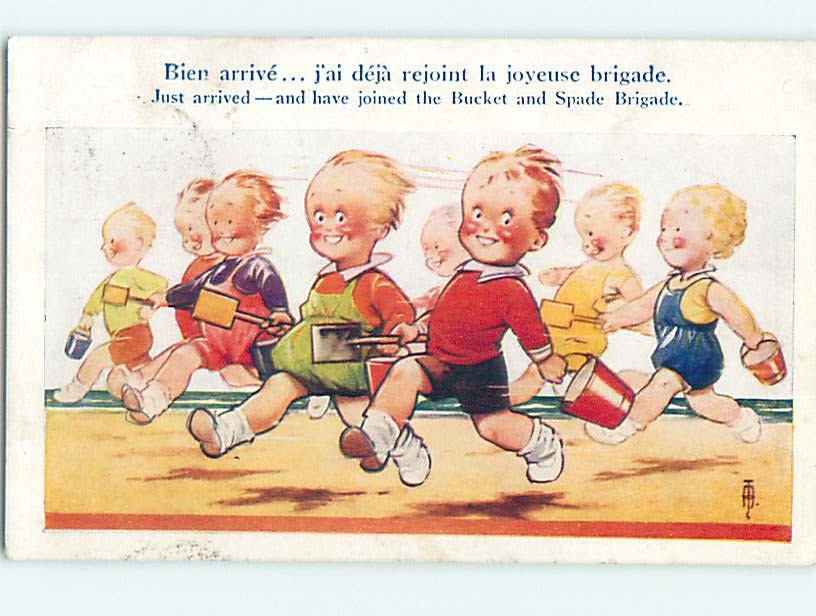 Bamforth foreign signed KIDS WITH PAILS AND SHOVELS RUNNING ON THE BEACH J4888