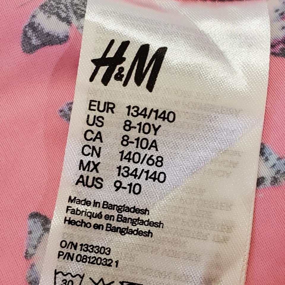 H & M 女孩 8/10 码两件式泳装粉色蝴蝶荷叶边上衣 — 第 3/3 张图片