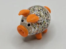 Vtg Handblown Infused Art Glass Mini Silver Speckled Fat Pig Piggy Figurine