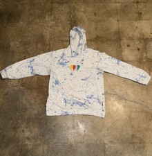 Brooklyn Cloth Fleece Pullover Hoodie White Blue Splatter Logo Men's XL Hooded