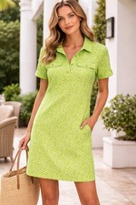 Stella Parker Green Art Deco Print Shift Dress | Short Sleeve | Size M