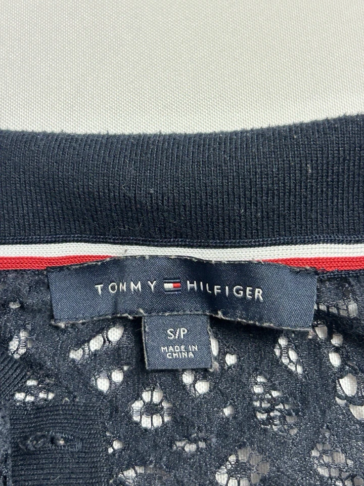 Tommy Hilfiger Camisa Polo de Encaje Para Mujer Pequeña Azul Marino Manga Corta Forrada Top Foto 4 de 4