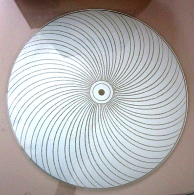Vtg 14 3/4'' Round White Glass Atomic with Swirls Pattern Ceiling Light Shade