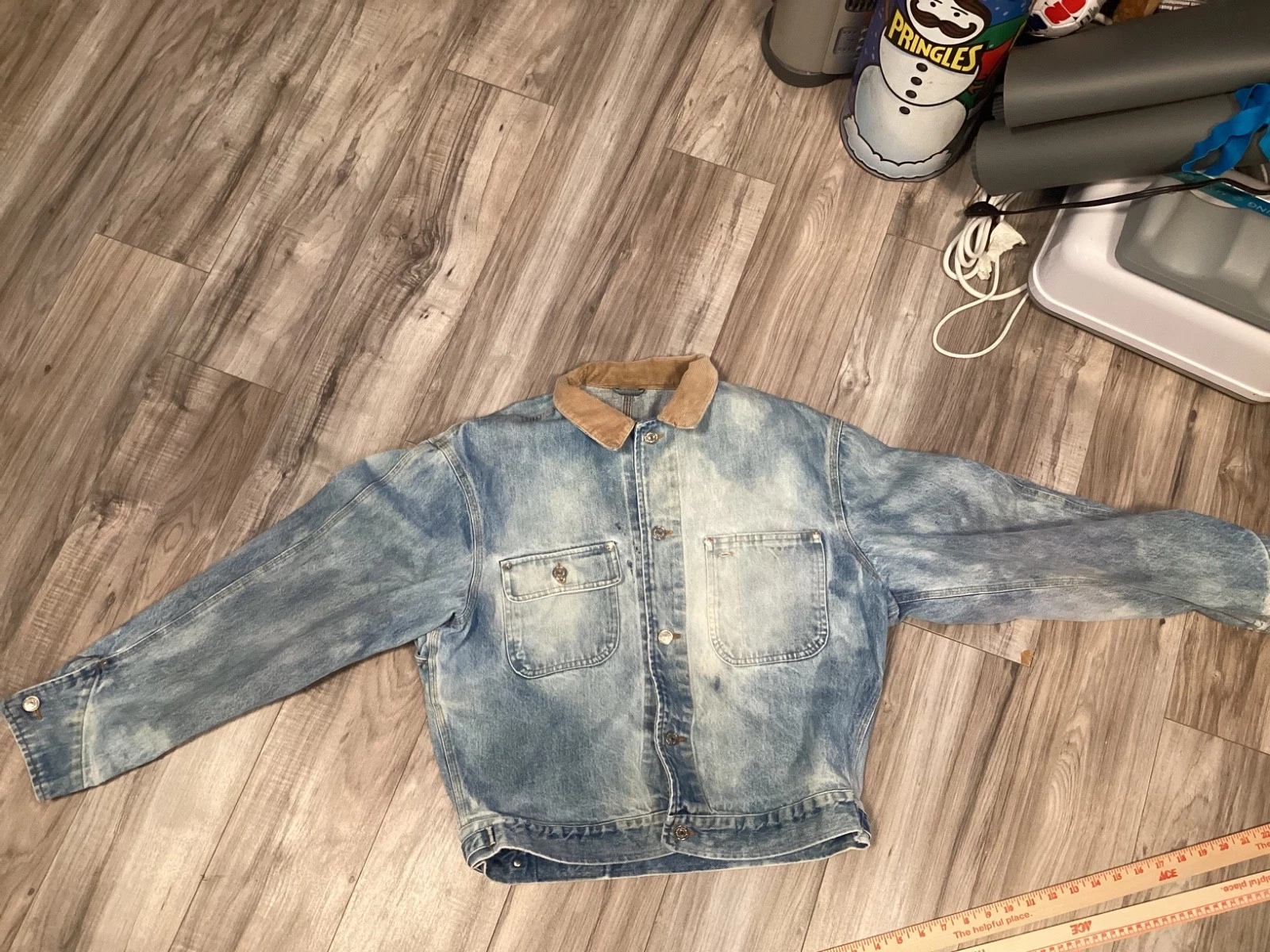 men polo vintage Jean jacket distressed fade stain large fair no tag MADE IN USA - product detail image 1