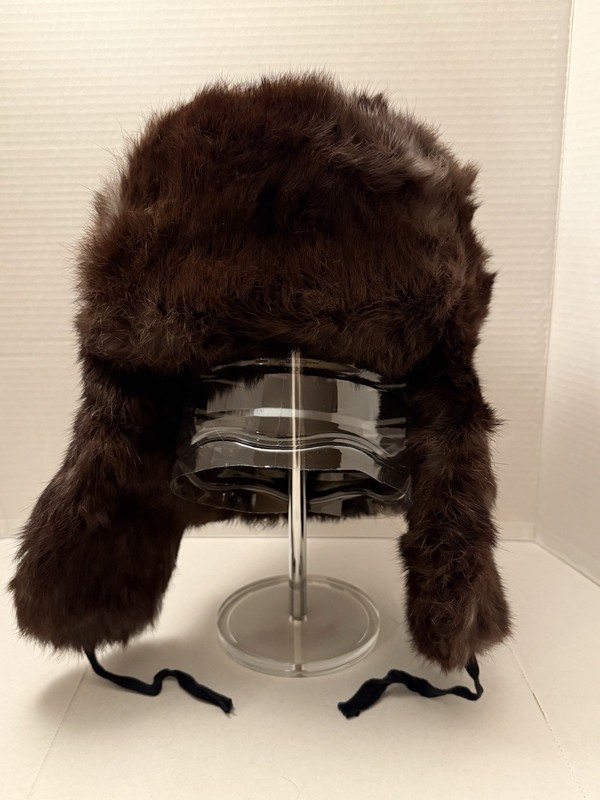 Russian fur Ushanka Hat. Dark Brown Rabbit Fur in good condition. Vintage