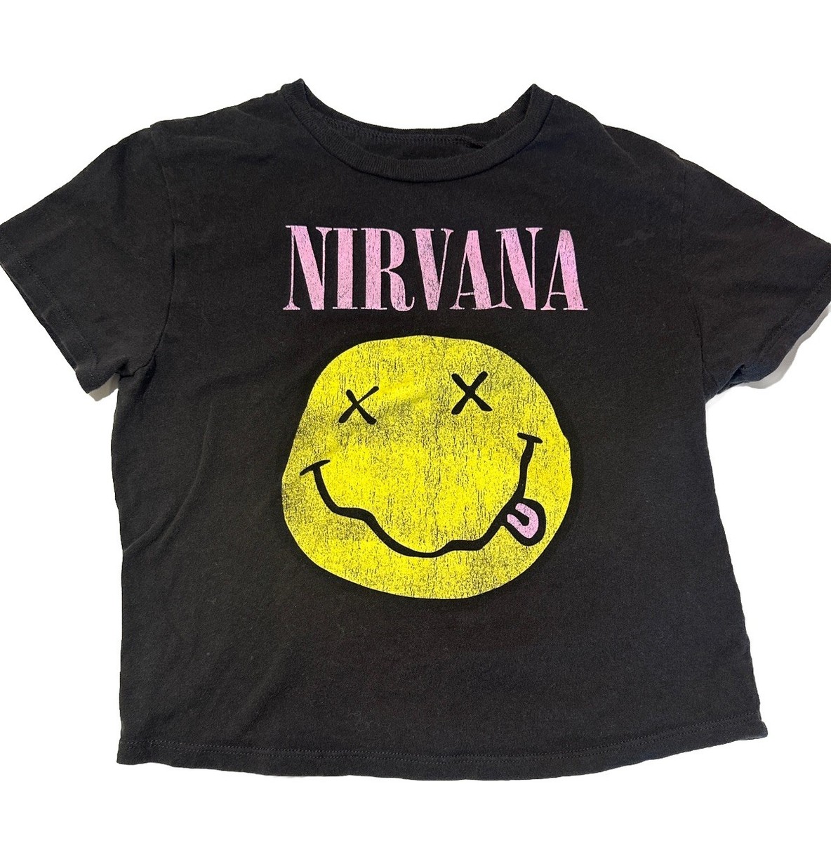NIRVANA T-Shirt Band Tee Yellow Smiley Face Youth Size Medium (8