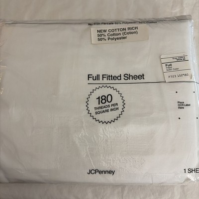 Vintage JC Penney White Plain Hem Percale Full Fitted Sheet New Made In USA